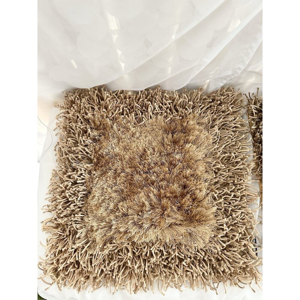 Set Of 3 BEIGE SHAGGY Square Throw Accent Pillows Carlo Perazzi Designer MODERN - Picture 4 of 12